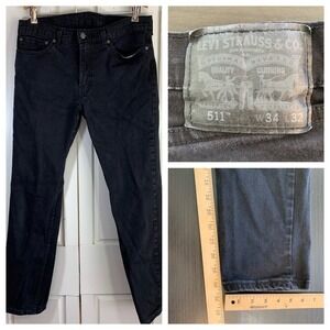 Levi Strauss 511 Slim Fit Jeans Black 34x32 Mens Denim Pants Minimalist Minimal